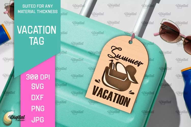 Luggage Tag Laser Cut. Wooden Travel Tag SVG