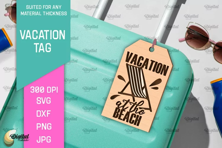 Luggage Tag Laser Cut. Wooden Travel Tag SVG