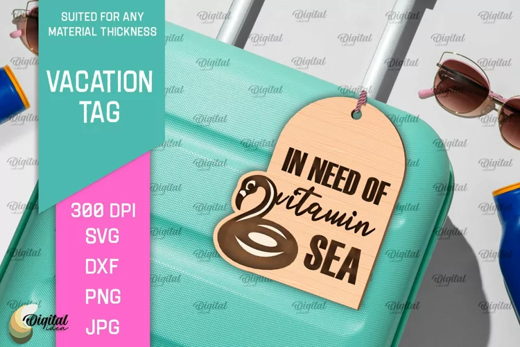 Luggage Tag Laser Cut. Wooden Travel Tag SVG