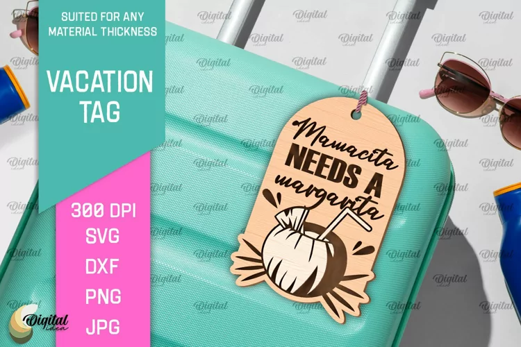 Luggage Tag Laser Cut. Wooden Travel Tag SVG