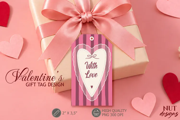 With Love Valentine Lace Heart Tag Vintage romantic tag