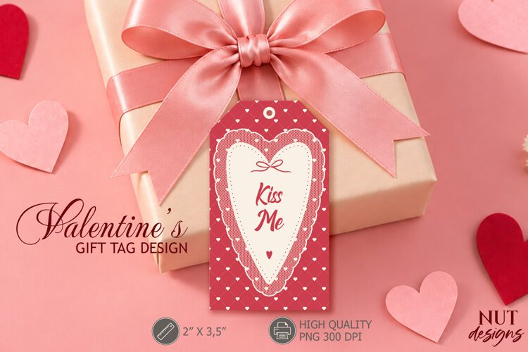 Kiss Me Valentine Lace Heart Gift Tag Vintage coquette example image 1