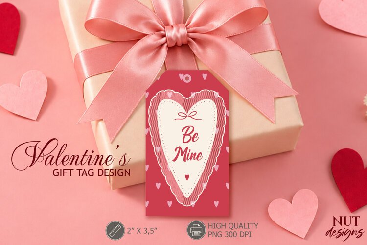 Be Mine Valentine Lace Heart Gift Tag Vintage coquette tag example image 1