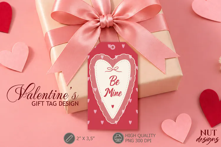 Be Mine Valentine Lace Heart Gift Tag Vintage coquette tag