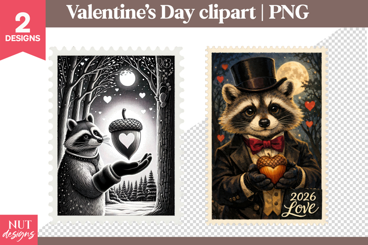 Valentines day clipart Romantic Raccoon Valentine Postage