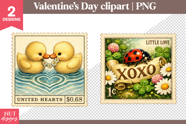 Valentines day clipart Romantic ducklings Valentine Postage