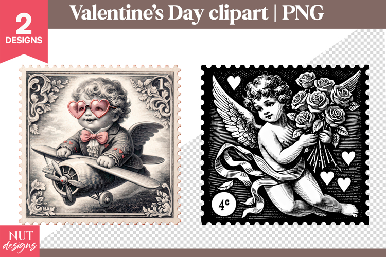 Valentines day clipart Vintage Cupid Stamp Clipart