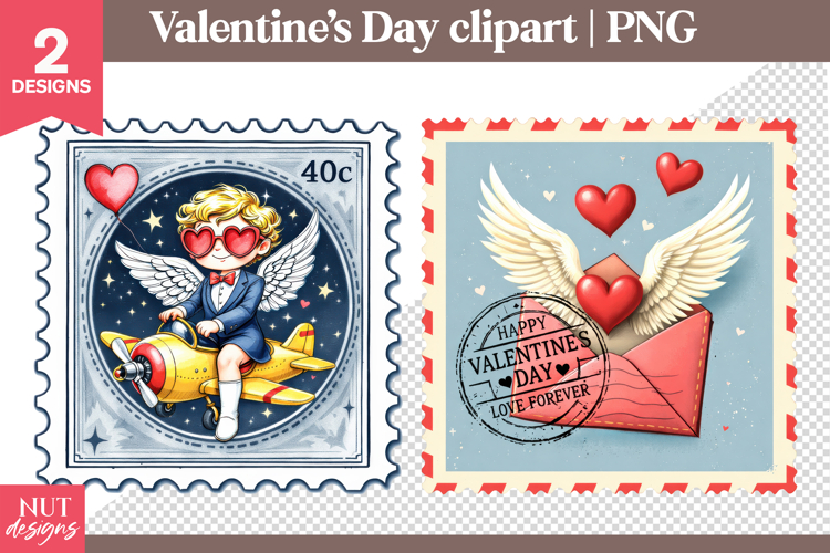 Valentines day clipart Watercolor Cupid Valentine Stamp