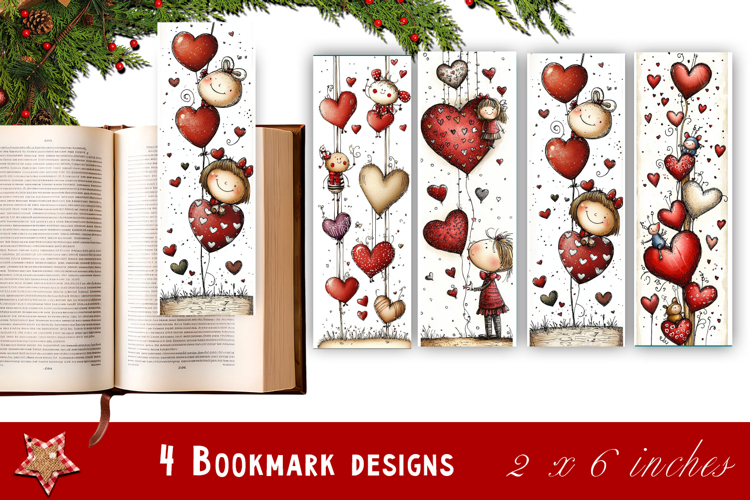 Watercolour Valentine Day, heart Bookmarks Sublimation