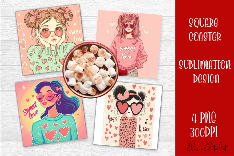 Cute girl valentines Coaster Design, heart Coaster