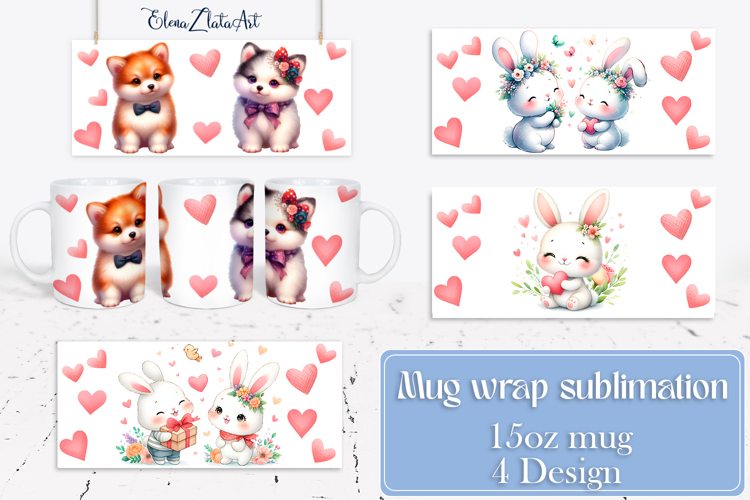 Valentines day Mug wrap sublimation| Hearts Png