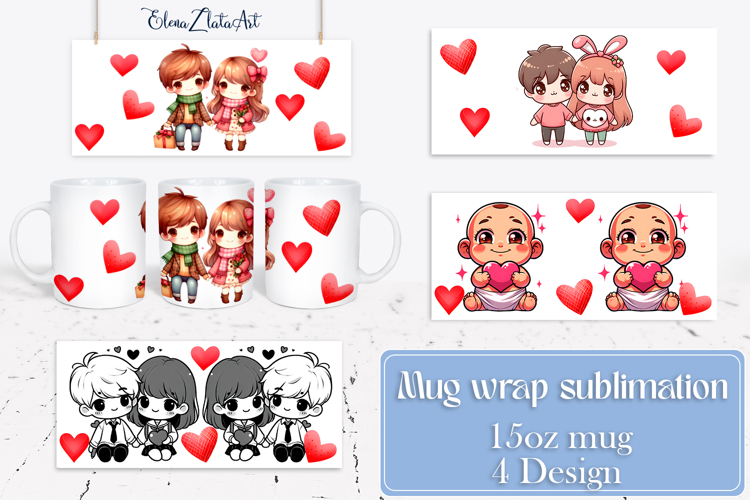 Valentines day Mug wrap sublimation| Hearts Png