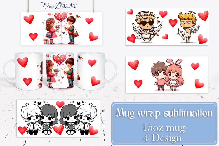 Valentines day Mug wrap sublimation| Hearts Png