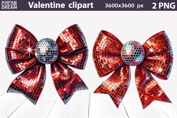 Disco Red Bow Clipart | Valentine Bow Heart Clipart