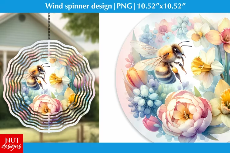 Bee Wind spinner Bee sublimation Spring flowers wind spinner