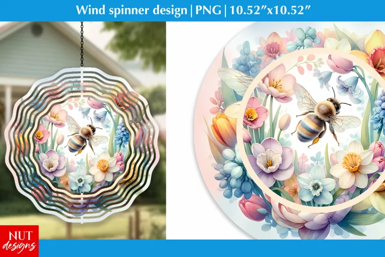 Bee Wind spinner Bee sublimation Spring flowers wind spinner