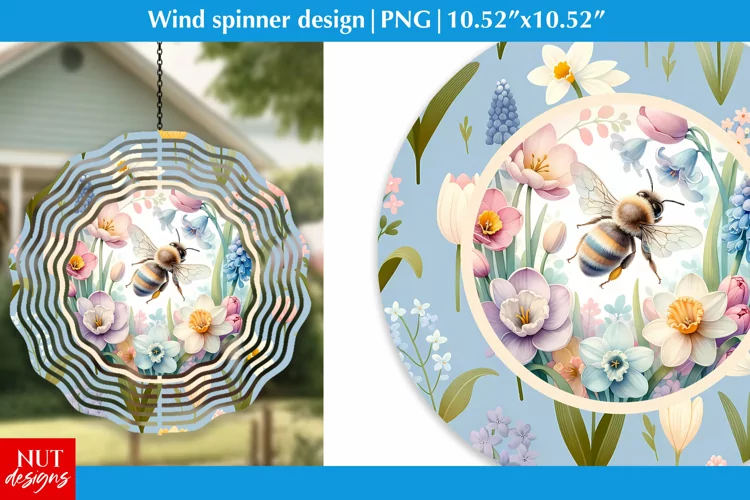 Bee Wind spinner Bee sublimation Spring flowers wind spinner
