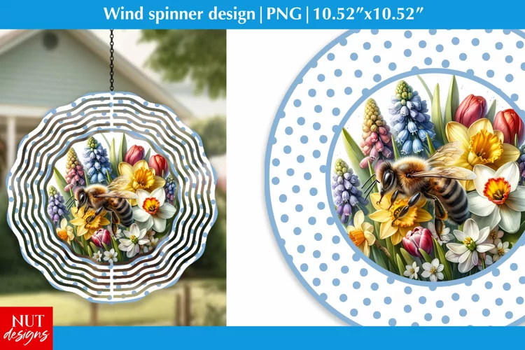 Bee Wind spinner Bee sublimation Spring flowers wind spinner