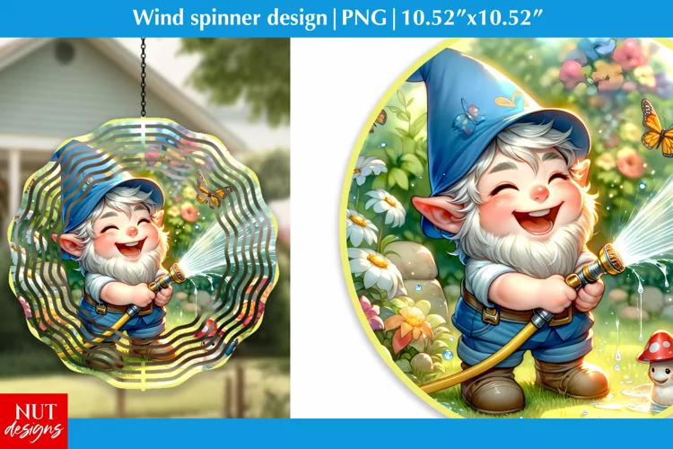 Spring gnome Round design, Spring Wind spinner sublimation