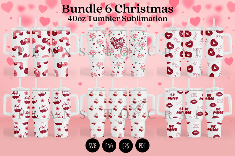 Bundle 6 Valentine 40oz Tumbler Sublimation Wrap SVG