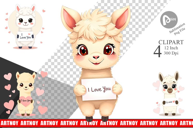 Valentine Alpaca Cartoon Clipart
