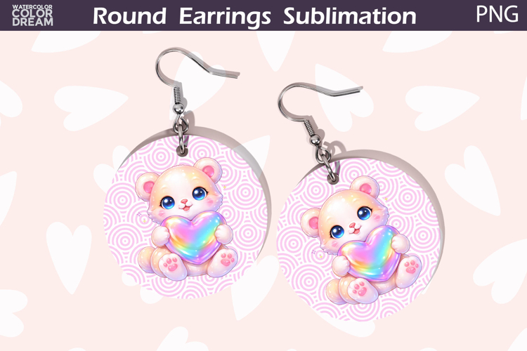 Bear Heart Round Earrings | Cute Animal Earrings Sublima