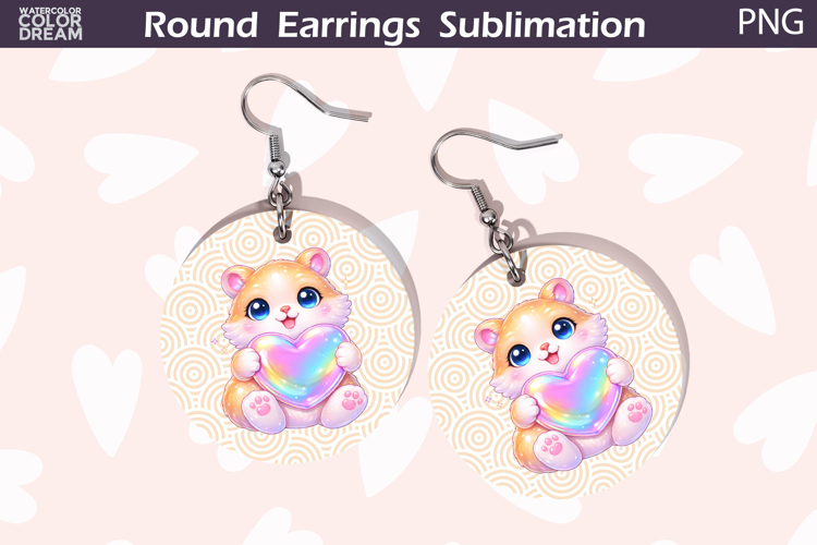Hamster Heart Round Earrings | Cute Animal Earrings Sublima