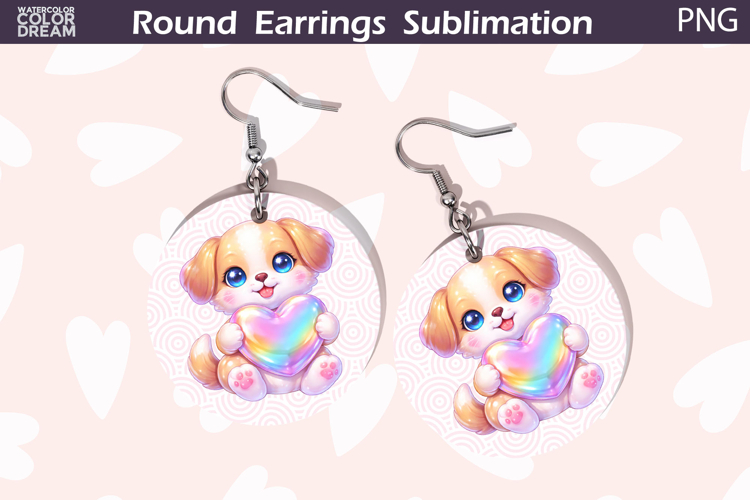 Dog Heart Round Earrings | Cute Animal Earrings Sublima