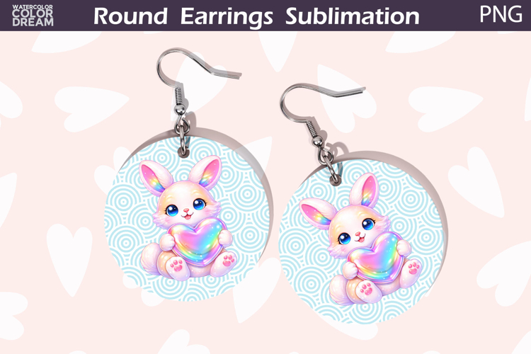 Bunny Heart Round Earrings | Cute Animal Earrings Sublima