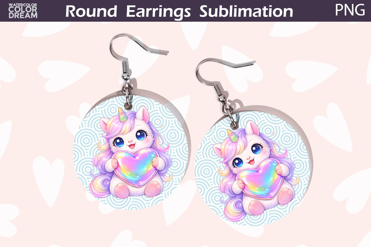 Unicorn Heart Round Earrings | Cute Animal Earrings Sublima