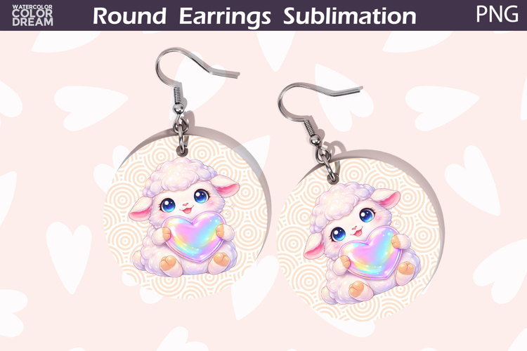 Lamb Heart Round Earrings | Cute Animal Earrings Sublima