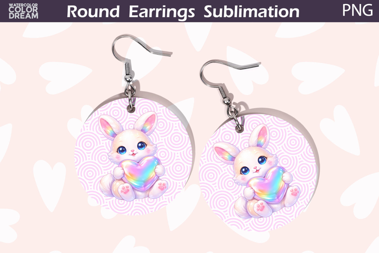 Rabbit Heart Round Earrings | Cute Animal Earrings Sublima