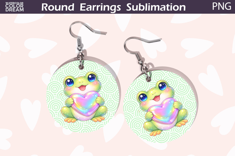 Frog Heart Round Earrings | Cute Animal Earrings Sublima