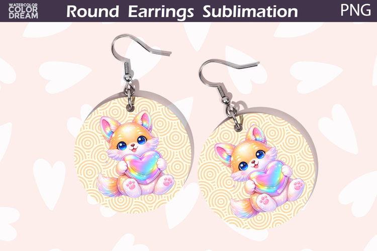 Fox Heart Round Earrings | Cute Animal Earrings Sublima