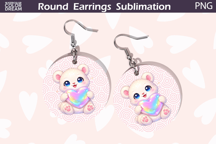 Bear Heart Round Earrings | Cute Animal Earrings Sublima