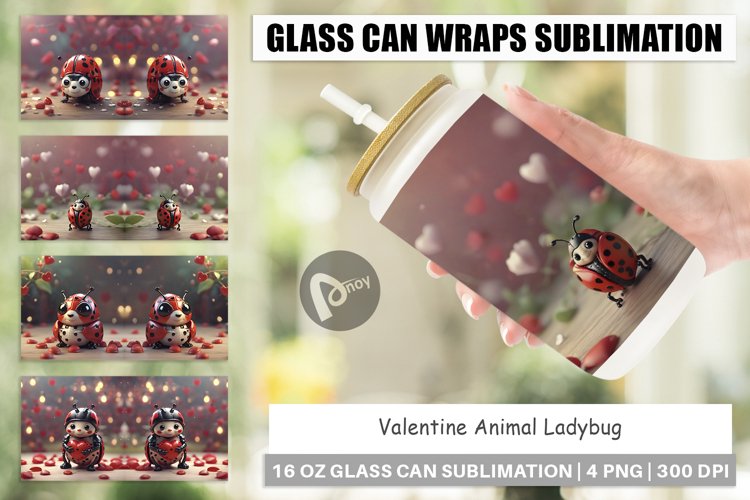 Glass Can Wraps Valentine Animal Ladybug