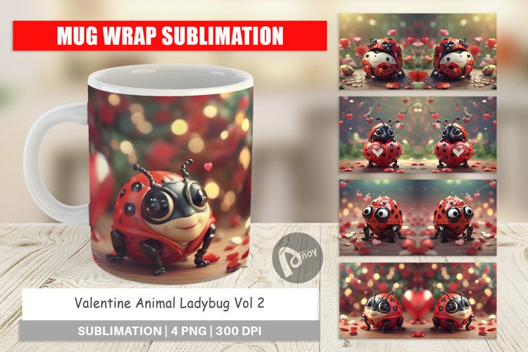Mug sublimation design Valentine Animal Ladybug