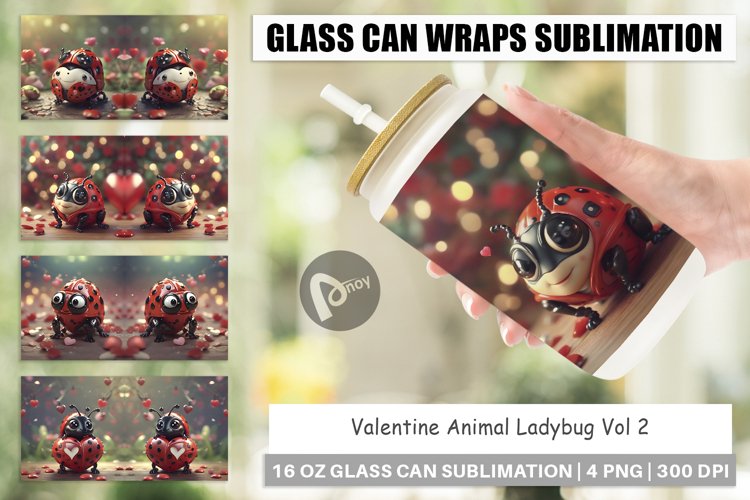 Glass Can Wraps Valentine Animal Ladybug