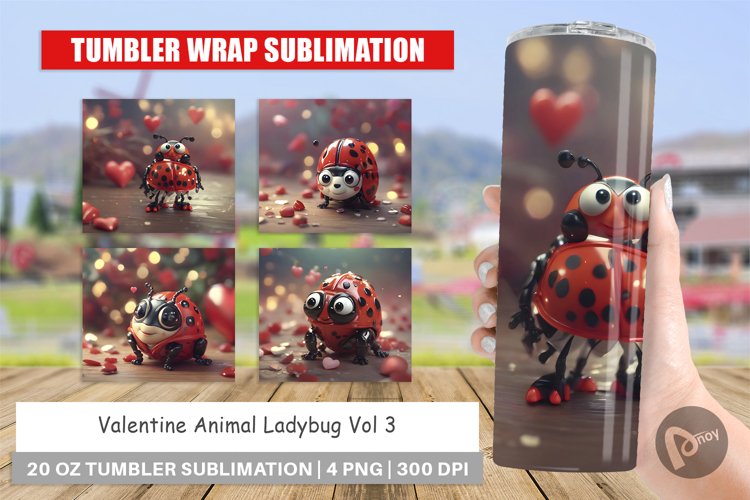 Tumbler Sublimation Wrap Valentine Animal Ladybug
