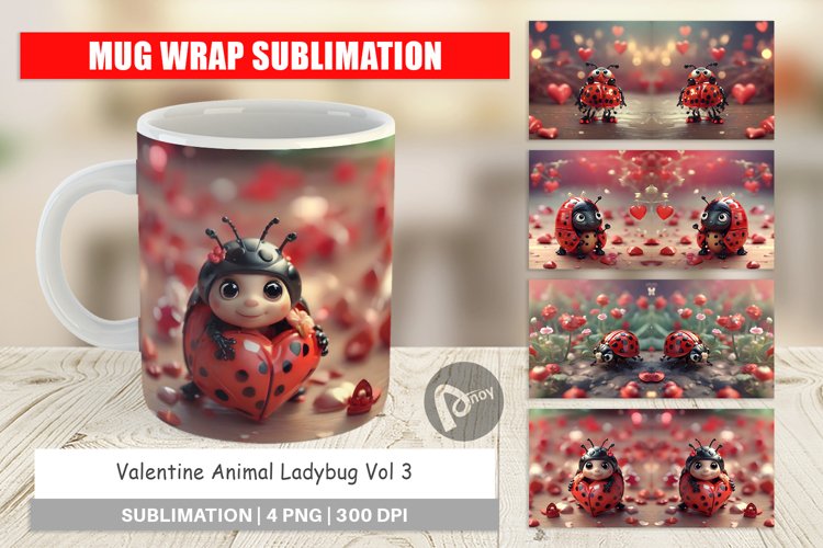 Mug sublimation design Valentine Animal Ladybug