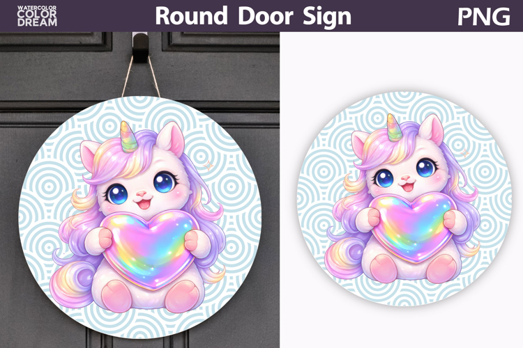 Valentine Animal Round Sign | Cute Baby Unicorn Sublimation