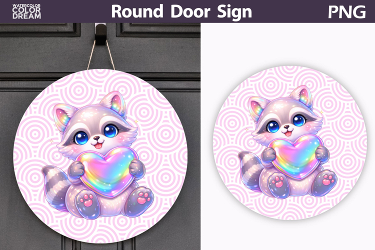 Valentine Animal Round Sign | Cute Baby Raccoon Sublimation