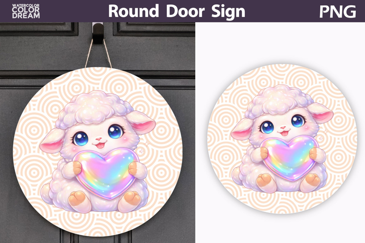 Valentine Animal Round Sign | Cute Baby Lamb Sublimation