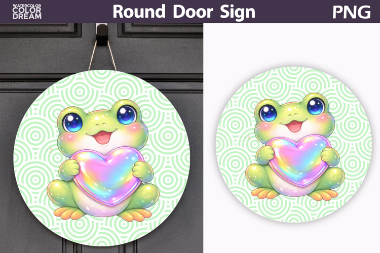 Valentine Animal Round Sign | Cute Baby Frog Sublimation