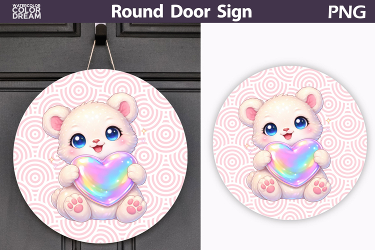 Valentine Animal Round Sign | Cute Baby Bear Sublimation