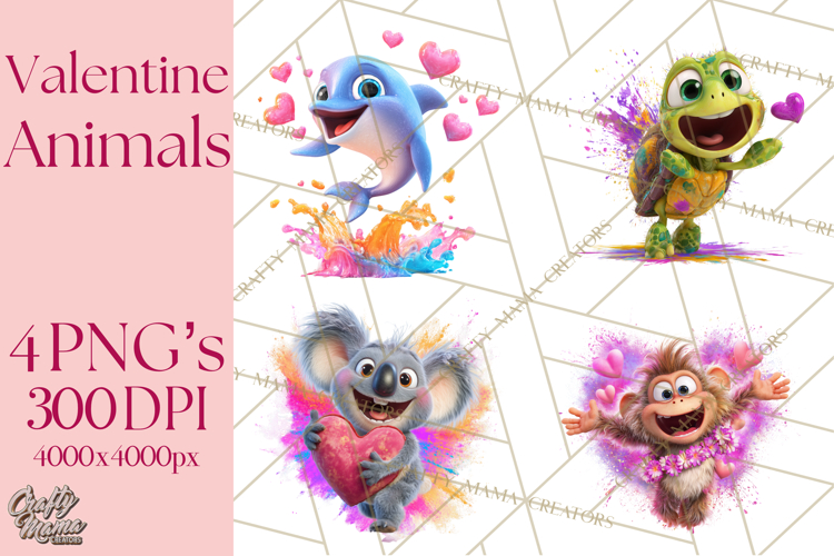 Kawaii Valentine Animals, Cute Heart Love Animals Png