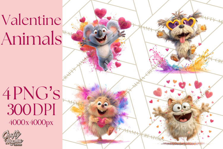 Kawaii Valentine Animals, Cute Heart Love Animals Png