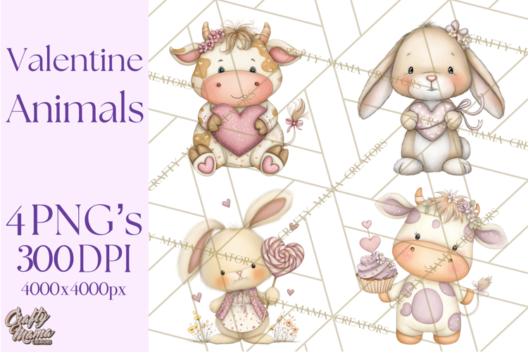 Valentine Animals Clipart PNG, Cute Animal Valentine