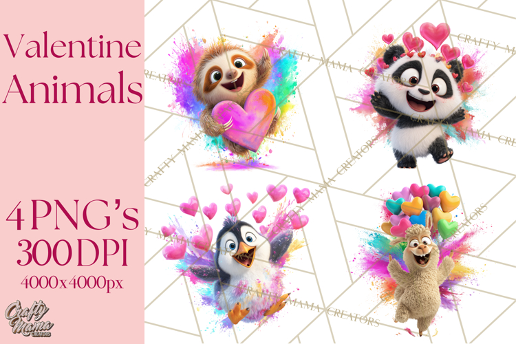 Kawaii Valentine Animals, Cute Heart Love Animals Png