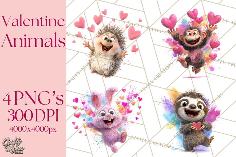 Kawaii Valentine Animals, Cute Heart Love Animals Png